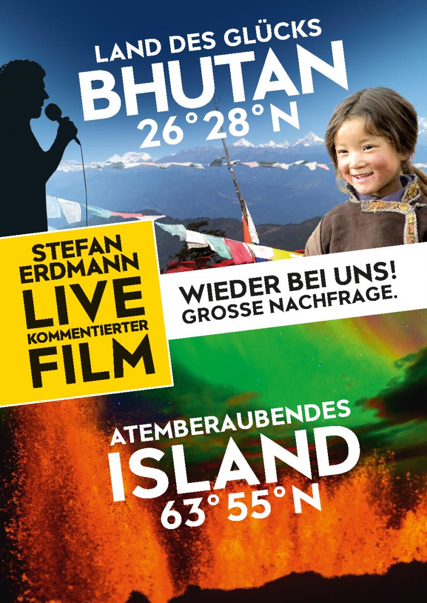 Bhutan 26° 28° N und Island 63° 66° N